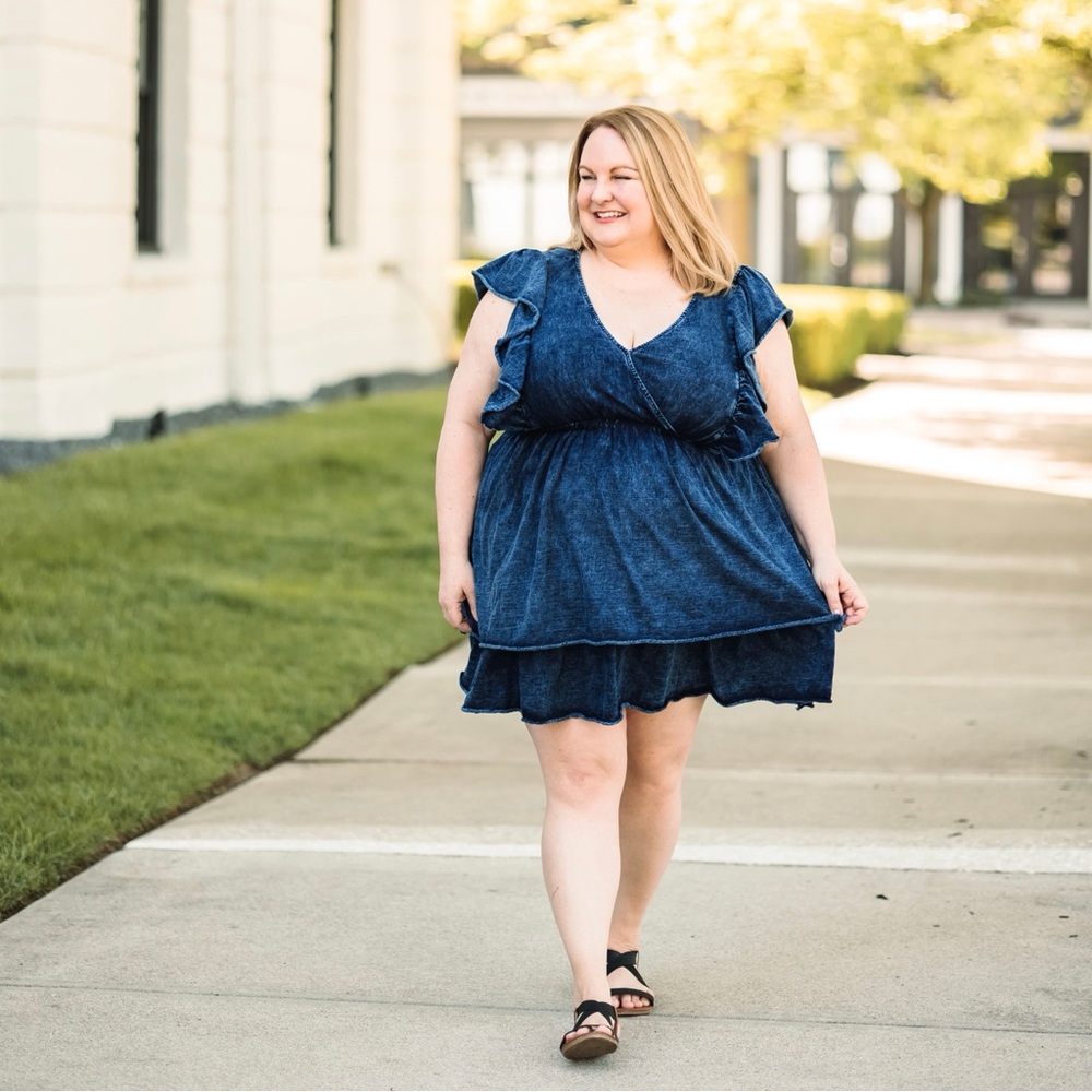 Tiered Navy Denim Dress